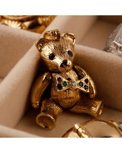 Pre-Owned 9ct Yellow Gold Gemstone Set Teddy Bear Pendant
