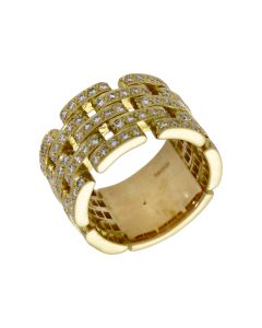 Pre-Owned 18ct Gold Diamond Set 13mm Wide Brick Link Band Ring
