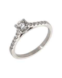 Pre-Owned 18ct White Gold Diamond Solitaire & Shoulders Ring