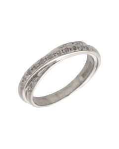 Pre-Owned 9ct White Gold Diamond Set Crossover Wave Ring