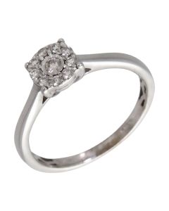 Pre-Owned 9ct White Gold 0.15ct Diamond Halo Cluster Ring
