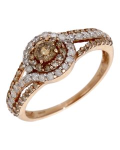 Pre-Owned 9ct Rose Gold Champagne Diamond Halo Cluster Ring