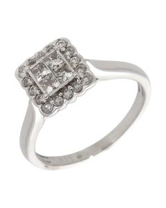 Pre-Owned 9ct White Gold 0.55ct Mixed Cut Diamond Cluster Ring