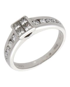 Pre-Owned 18ct White Gold 0.55ct Mixed Cut Diamond Cluster Ring