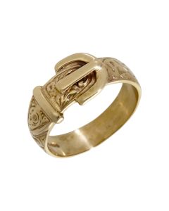 Pre-Owned 9ct Yellow Gold Patterned Buckle Ring