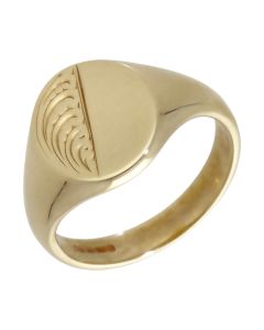 Pre-Owned 9ct Yellow Gold Part Patterned Oval Signet Ring
