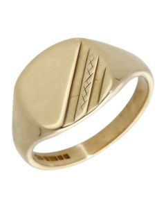 Pre-Owned 9ct Yellow Gold Striped Corner Signet Ring