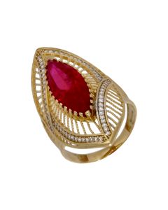 Pre-Owned 14ct Yellow Gold Red & White Gemstone Wave Dress Ring