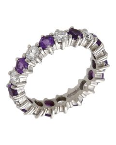Pre-Owned 9ct White Gold Amethyst & Diamond Full Band Ring
