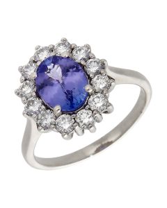 Pre-Owned 18ct White Gold Tanzanite & Diamond Cluster Ring
