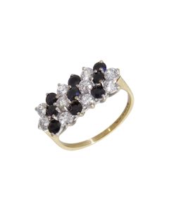 Pre-Owned 9ct Yellow Gold Sapphire & Cubic Zirconia Cluster Ring