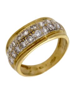 Pre-Owned 18ct Yellow Gold 2 Row Cubic Zirconia Wave Dress Ring