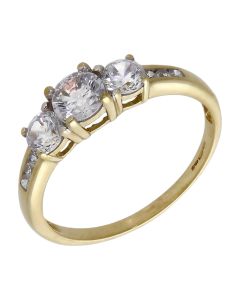 Pre-Owned 9ct Yellow Gold Cubic Zirconia Trilogy Dress Ring