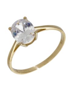 Pre-Owned 9ct Yellow Gold Oval Cubic Zirconia Solitaire Ring
