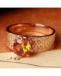 Pre-Owned Vintage 1974 9ct Rose Gold Topaz Set Barked Dress Ring