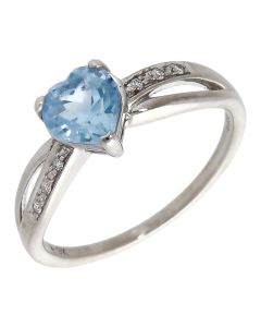 Pre-Owned 9ct White Gold Blue Topaz Heart Ring