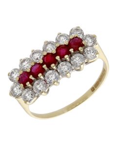 Pre-Owned 9ct Yellow Gold Ruby & Cubic Zirconia Cluster Ring