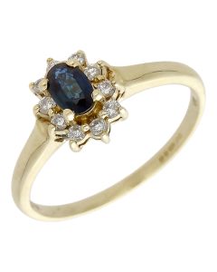 Pre-Owned 9ct Yellow Gold Sapphire & Diamond Cluster Ring