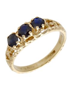 Pre-Owned 9ct Yellow Gold Sapphire Trilogy Dress Ring