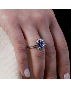 Pre-Owned 18ct White Gold Tanzanite & Diamond Cluster Ring