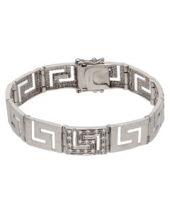 Pre-Owned 9ct White Gold 6.25" Cubic Zirconia Greek Key Bracelet