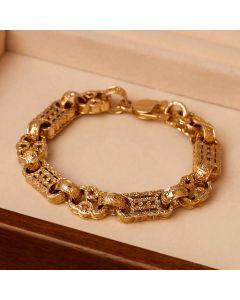 Pre-Owned 9ct Yellow Gold 9.25" Heavy Stars & Bars Link Bracelet
