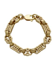 Pre-Owned 9ct Yellow Gold 9.25" Heavy Stars & Bars Link Bracelet