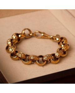 Pre-Owned 9ct Gold 7.5" Patterned & Polished Belcher Bracelet