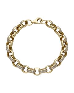 Pre-Owned 9ct Yellow Gold 9" Cubic Zirconia Belcher Bracelet