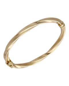Pre-Owned 9ct Yellow Gold Twist Style Hinged Bangle