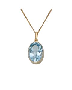 Pre-Owned 9ct Gold Oval Blue Topaz Pendant & Chain Necklace