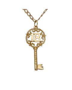 Pre-Owned 9ct Yellow Gold Age 18 Key Pendant & Chain Necklace