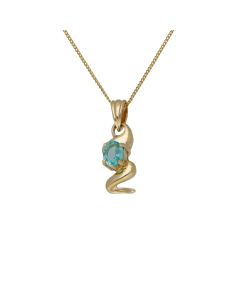 Pre-Owned 9ct Gold Blue Cubic Zirconia Wave Pendant Necklace