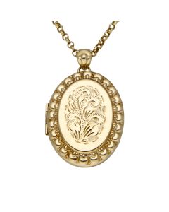 Pre-Owned 9ct Yellow Gold Oval Locket Pendant & Chain Necklace