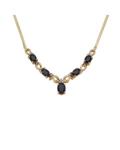 Pre-Owned 9ct Yellow Gold Sapphire & Diamond Wishbone Necklet