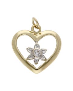 Pre-Owned 14ct Gold Cubic Zirconia Flower Set Heart Pendant