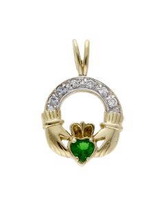 Pre-Owned 9ct Yellow Gold Gemstone Set Claddagh Pendant