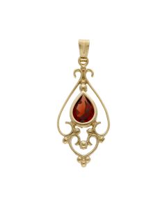 Pre-Owned 9ct Yellow Gold Scroll Style Garnet Pendant