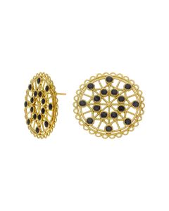 Pre-Owned 18ct Yellow Gold Black Cubic Zirconia Circle Earrings