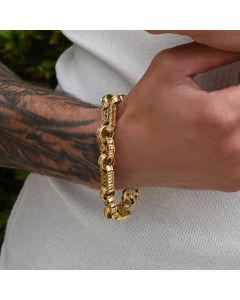 Pre-Owned 9ct Yellow Gold 9.25" Heavy Stars & Bars Link Bracelet