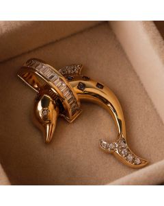 Pre-Owned 9ct Gold Cubic Zirconia Set Large Dolphin Pendant