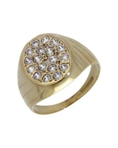 Pre-Owned 9ct Yellow Gold Cubic Zirconia Oval Signet Ring