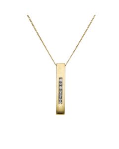 Pre-Owned 9ct Gold Cubic Zirconia Set Bar Drop Pendant Necklace