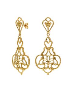 Pre-Owned 9ct Yellow Gold Filigree Chandalier Drop Earrings