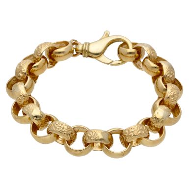 New 9ct Yellow Gold 9" Pattern & Plain Belcher Bracelet 1.6oz