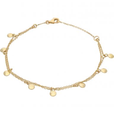 9ct Yellow Gold Double Chain Link & Disc Droppers Bracelet