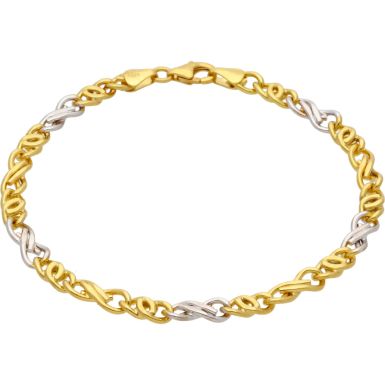 New 9ct 2 Colour Gold 8.5" Fancy Link Bracelet
