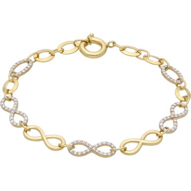 New 9ct Yellow Gold 7" Cubic Zirconia Infinity Symbol Bracelet