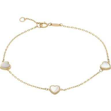 New 9ct Yellow Gold 3 Mother Of Pearl Heart 7.5" Bracelet