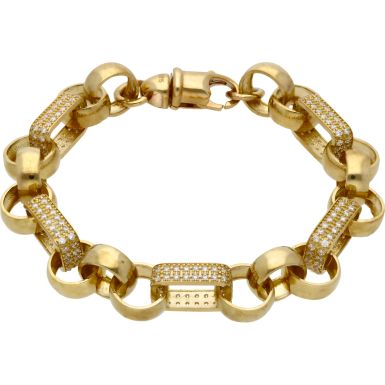 New 9ct Gold Cubic Zirconia Belcher & Long Link Bracelet 1oz